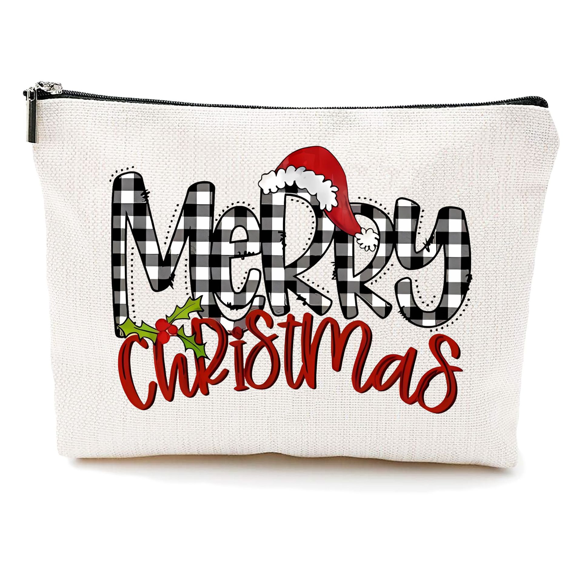Bolsa de maquillaje transfronteriza de Amazon damas bolsas de maquillaje de patrón creativo de Navidad bolsas de almacenamiento de lino bolsa de cremallera impermeable