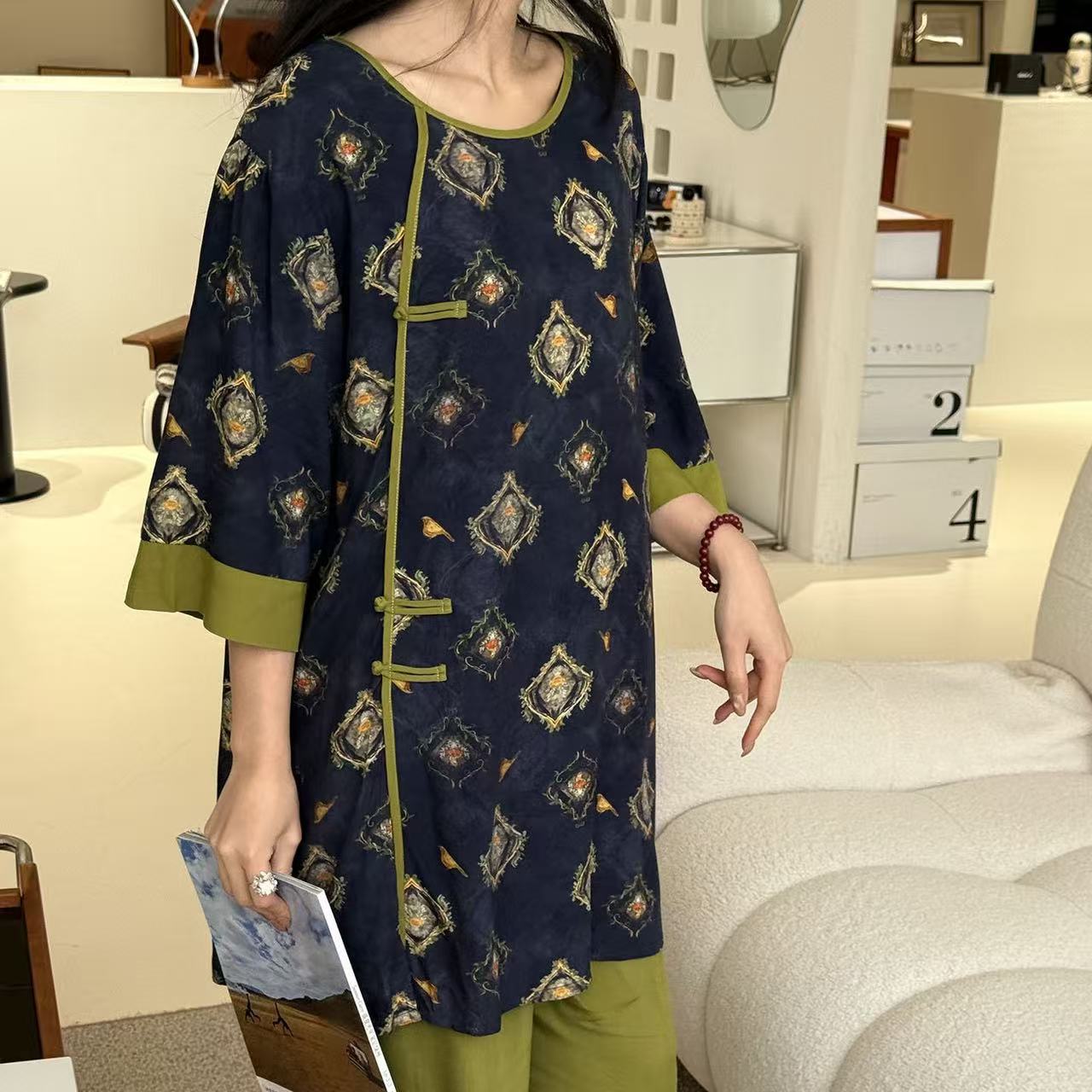 汉服睡衣女春夏季新款新中式棉绸套装绵绸中袖宽松家居服可外穿薄