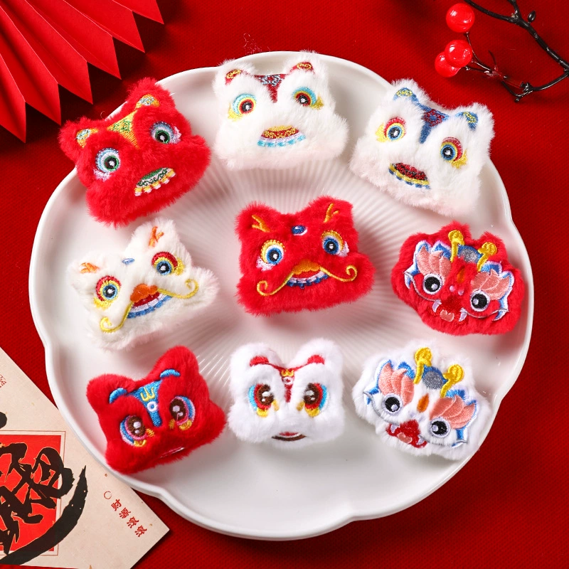Новогодний плюшевый лев в китайском стиле, мультяшный, праздничный, подвеска, аксессуар для волос, брошь для вышивки, аксессуар для одежды