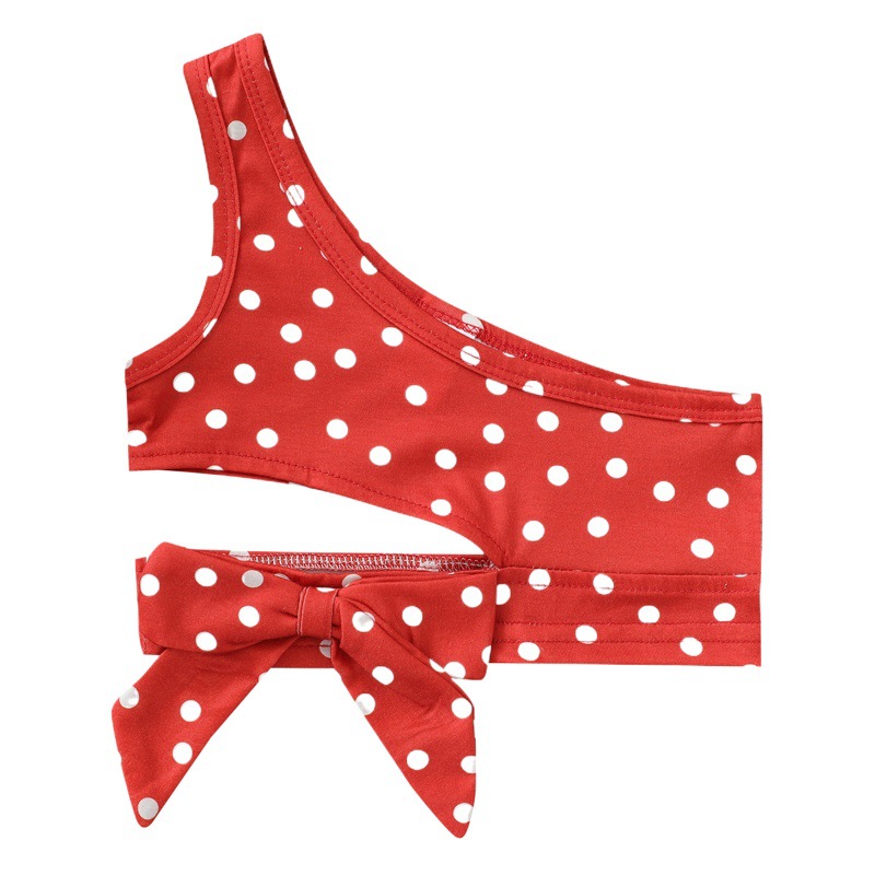 Chaleco transfronterizo para niños verano nuevas niñas Honda Polka Dot ombligo corto Top arco hombro camisa corta europea y americana