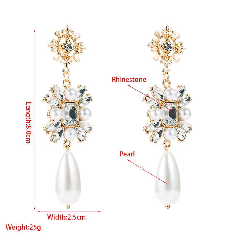 Européen Et Américain Nouvelle Mode Tempérament Sterling Argent Aiguille Longue Perle Boucles D'oreilles Gouttes Pour Les Oreilles Alliage Diamant Personnalisé Oreille Goujons display picture 1