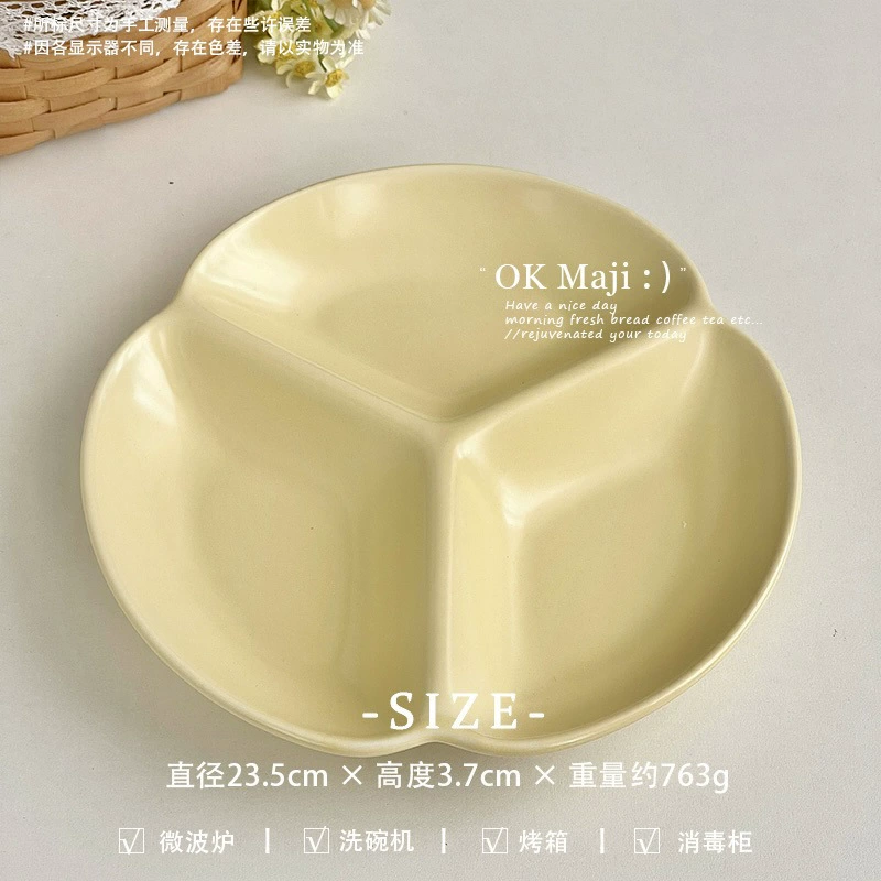 Creative plate ceramic plate for one person, three-compartment plate, high-end household quantitative plate