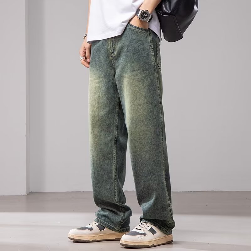 2024 primavera y otoño nuevos jeans marca de moda para hombres American High Street pantalones anchos casuales rectos sueltos