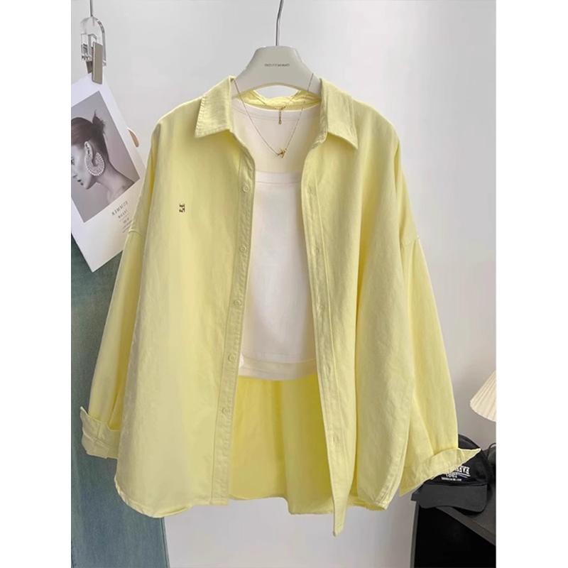Early Spring Yellow Age-Reducing Lapel Shirt Jacket for Women with Loose and Slim Design Long-Sleeved Shirt with Cardigan Top
