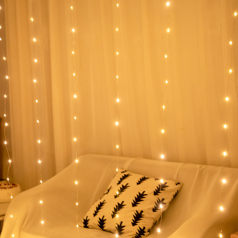 Control remoto USB transfronterizo 3*3 lámpara de alambre de cobre 300 cuentas cortina de luz de cadena de Navidad decoración de vacaciones de la boda LED luces decorativas de colores