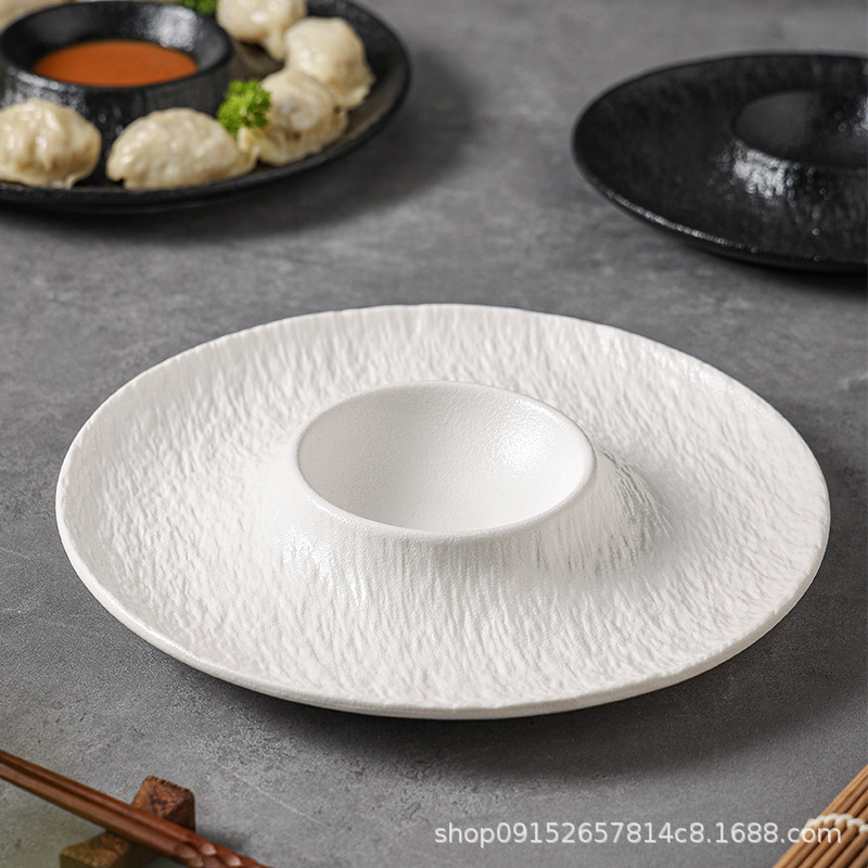 White Ceramic Dumpling Plate with Vinegar Dish Commercial Dumpling Plate with Sauce Dish Shrimp Plate Hotel Breakfast Dish Potato Strip Plate
