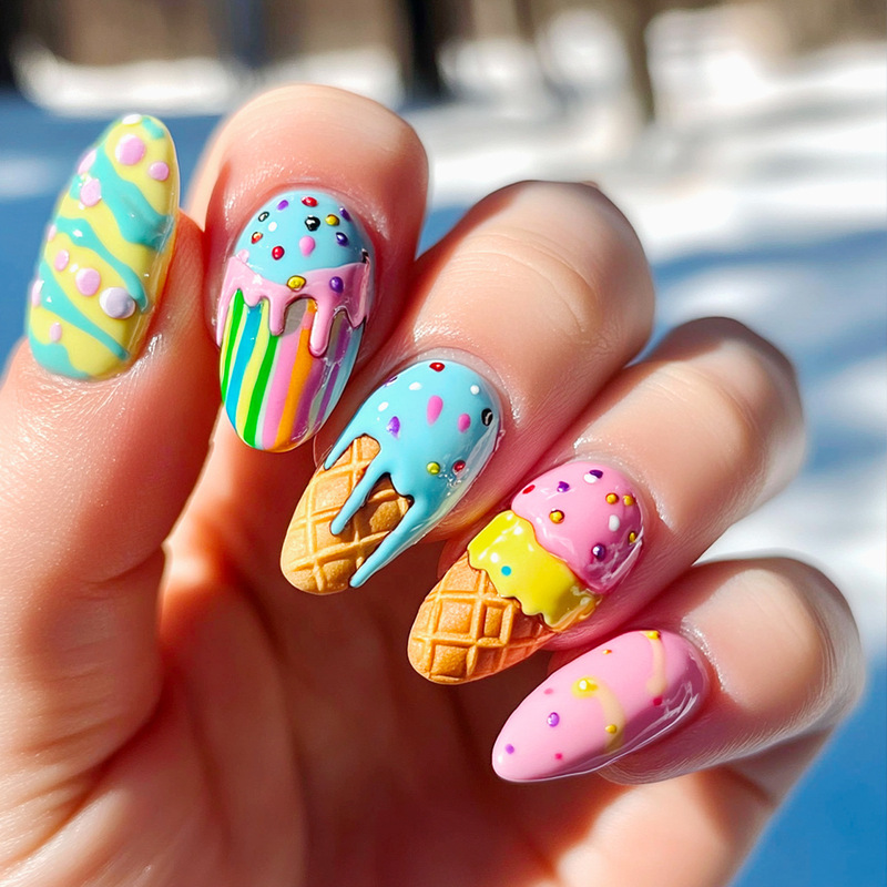 Macaron Ice Cream Handmade Wear Armor Summer Sweet Detachable Fake Nail Distinctive Art Almond Manicure Pieces Macaron Ice Cream Handmade Wear Armor Summer Sweet Detachable Fake Nail Distinctive Art Almond Manicure Pieces