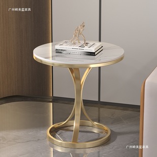 Light Luxury Slate Side Table, Small Coffee Table, Marble Living Room Sofa Corner Table, Simple Movable Balcony Small Round Table Side Cabinet