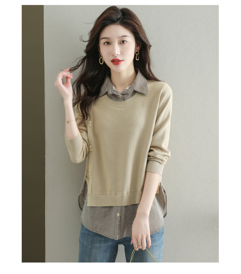 Women's Knitted Sweater Pullover Collared Top For Spring Autumn_voghion.com
