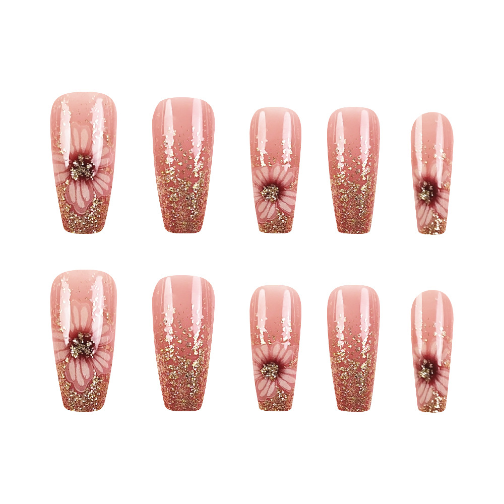 Polvo desnudo Daisy dorado brillante manicure francés suave estilo de hadas desgaste de uñas 24 piezas empaquetadas parches de uñas terminados