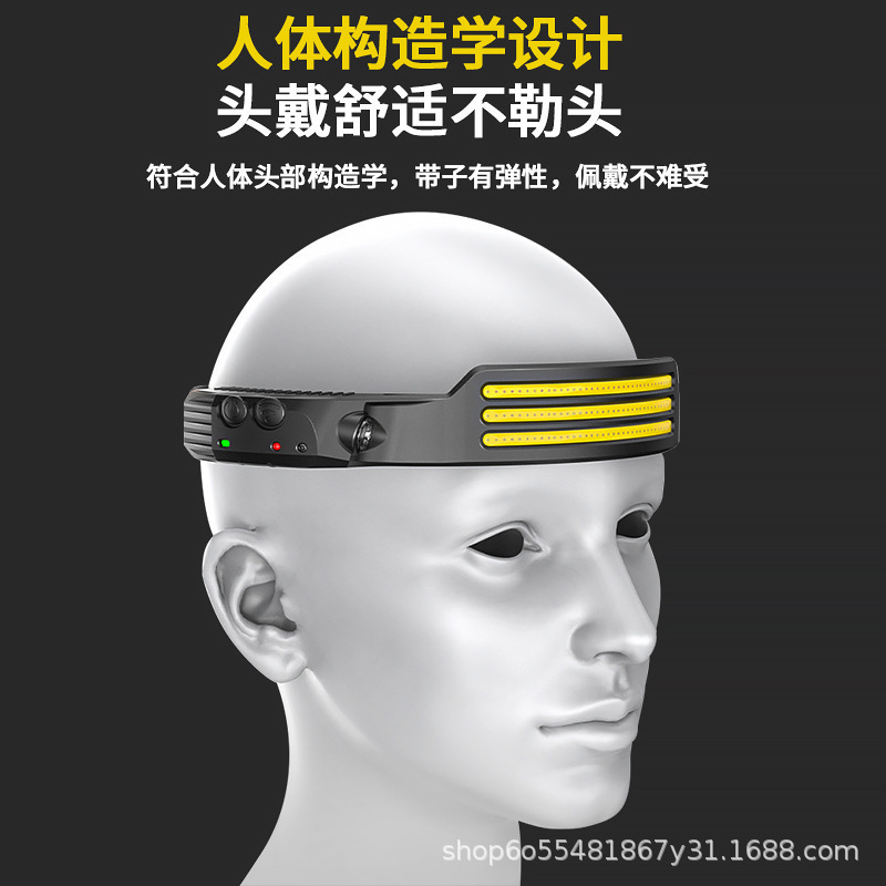 头戴式感应头灯COB高亮夜钓灯户外露营便携徒步照明强光探照头灯|undefined