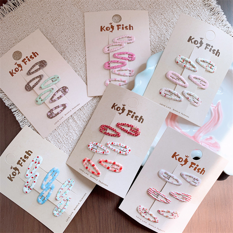 New Children's Colorful Printed Plaid Water Drop Bb Clip Hairpin Cute...