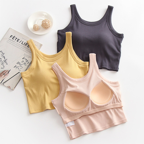 Women's summer short navel-baring sling yoga sports vest with breast pads for inner wear, sleeveless top for outer wear