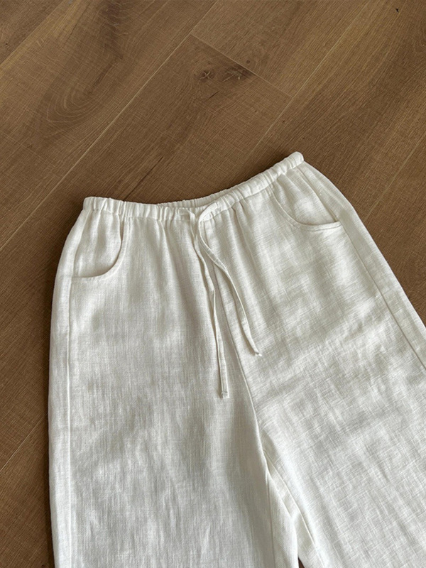 個人的に強くお勧めします、脚を長く見せます！ ！女性用ウォッシュドホワイトラミーパンツ、柔軟で快適なリネンワイドレッグパンツ|undefined