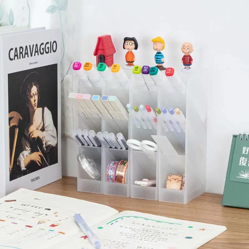 Z titular de la pluma inserto oblicuo multifuncional de plástico de oficina de almacenamiento de escritorio organizador titular de la pluma rectangular titular de la pluma de pie