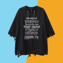 ins个性设计短袖t恤浇花剪破印花钥匙链配饰SHORT SLEEVE T-SHIRT