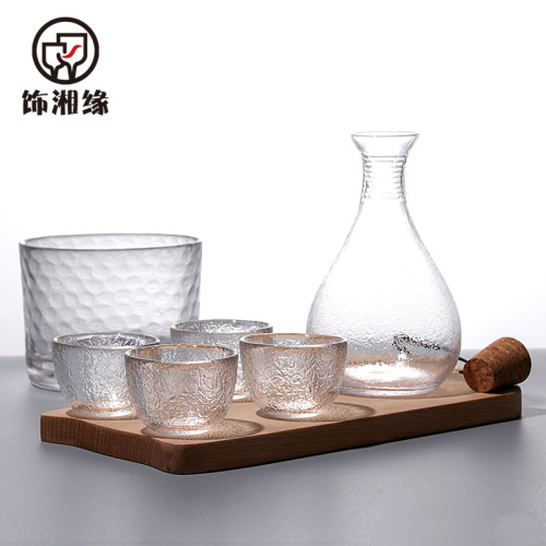 Chinese-style sake bottle white liquor cup set transparent glass household swan neck ice wine bottle plum wine bottle fruit wine cup wine utensils 