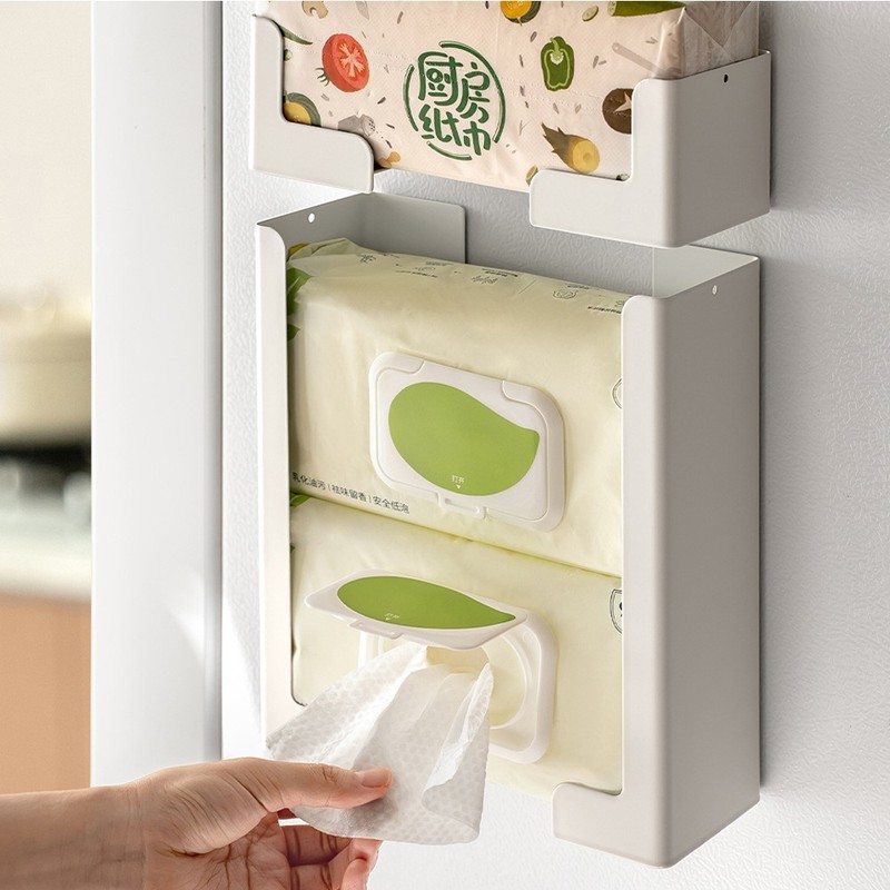 Magnetic Kitchen Paper Towel and Wet Wipe Holder, Tablet and Phone Stand, Refrigerator Side Storage Rack, No Drilling Required