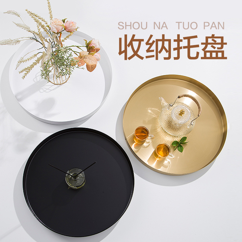 Storage Tray 40CM Round Storage Plate Extra Large Nordic Decoration Ornaments Light Luxury Coffee Table Storage Basin Jewelry Plate