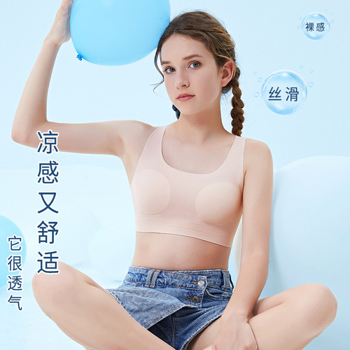 Sports girls' underwear during growth period, fixed cup, thin, traceless, breathable, cool, racer-back beautiful back bra