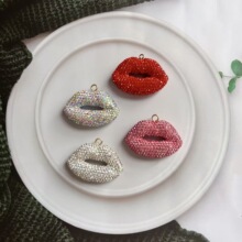 大红唇软陶配件坠子满钻diy创意坠子饰品轻奢挂件包包挂件批发