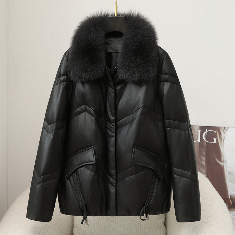 Genuine Leather down Jacket for Women White Duck down 2025 Autumn and Winter New Style Genuine Leather Fox Fur Haining Fur Outwear for Women Mid-Length