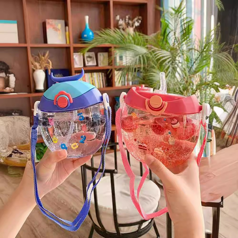 Botella infantil con diseño donut, vaso portátil con pajilla