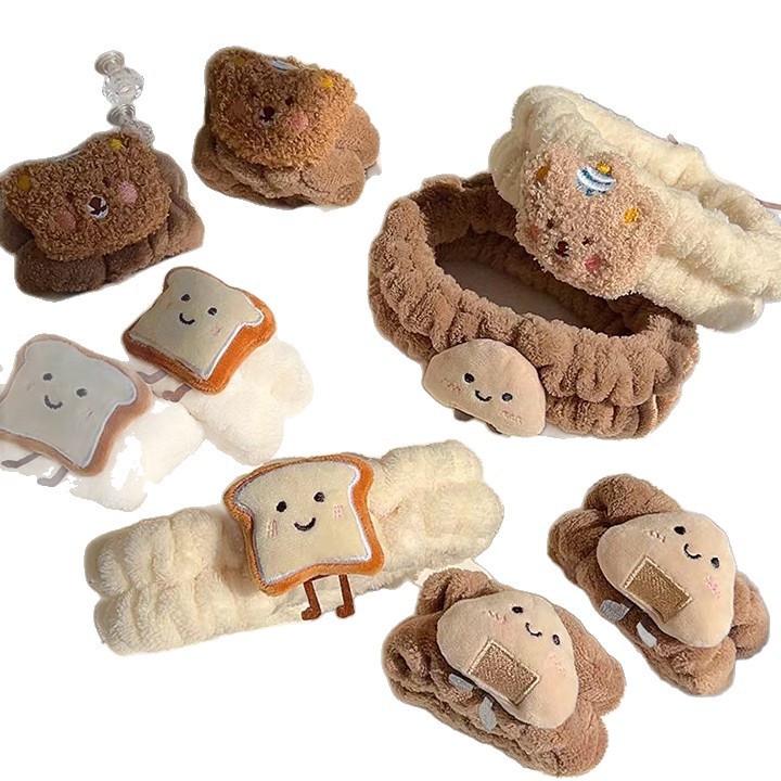 Lavarse la cara cinturón de cabello lindos de peluche para la mujer lavado y máscara especial de agujeros de cabello cinturón de cabello brazalete