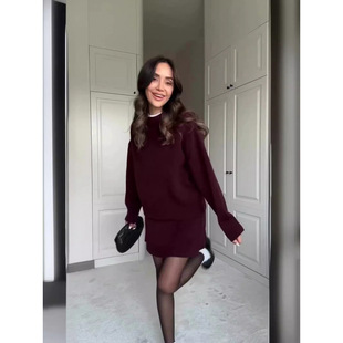 Autumn 2024 New European and American Amazon Cross-border Solid Color Casual Joker Academy Style Knitted Shirt Short Group suit Women