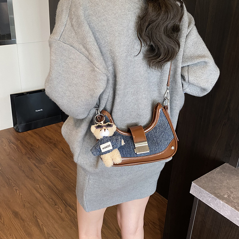 Cross-border 2025 otoño y invierno nueva moda denim bolsos debajo de la braza de la mujer texturas coreanas bolsos de hombro de viaje mochila