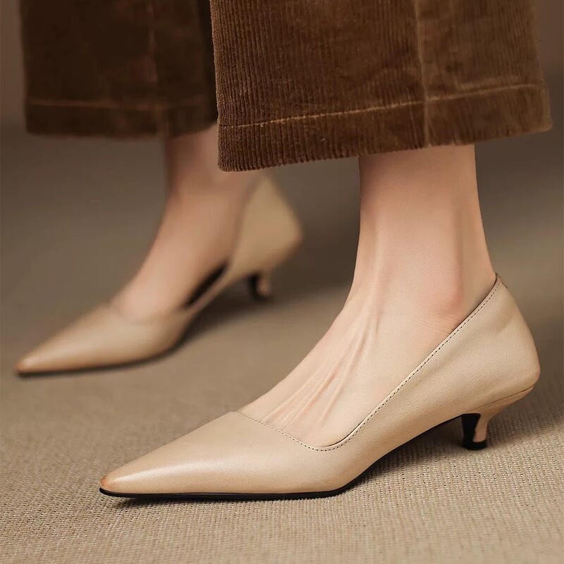 2025 Winter New French Fashion Pointed Toe Stiletto Heels Commuter Pure Color Pointed Toe Stiletto Heels Flats for Women