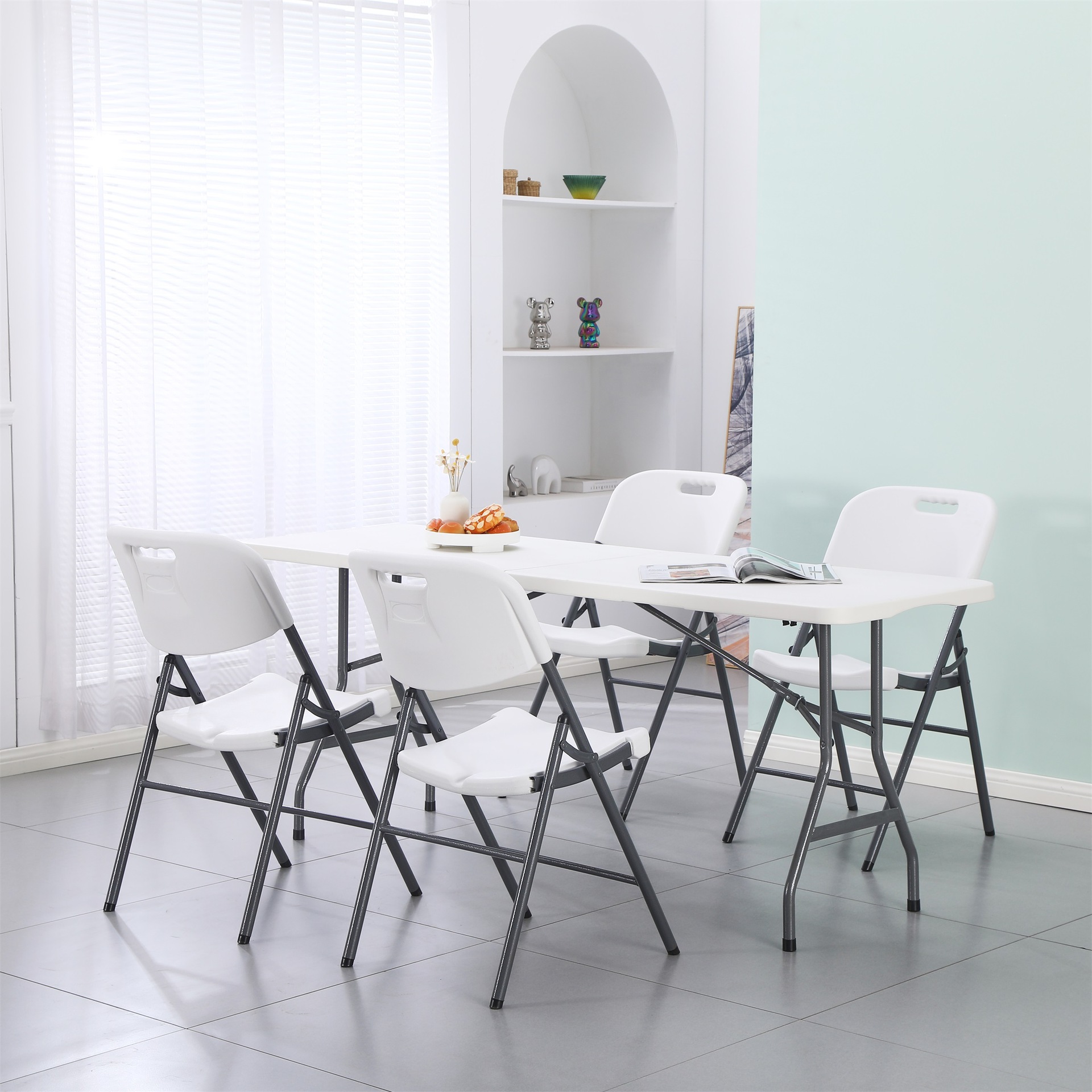 Suministro transfronterizo de mesas plegables de HDPE para exteriores, mesas de plástico de resina, mesas portátiles para puestos de mercado nocturno