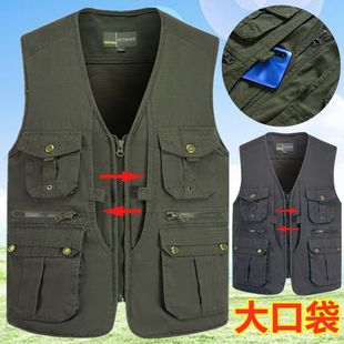 Pure Cotton High-grade Men's Vest Middle-aged and Elderly Spring and Autumn Zipper Pure Cotton Double Mesh Lining Loose All-match Casual Large Pocket