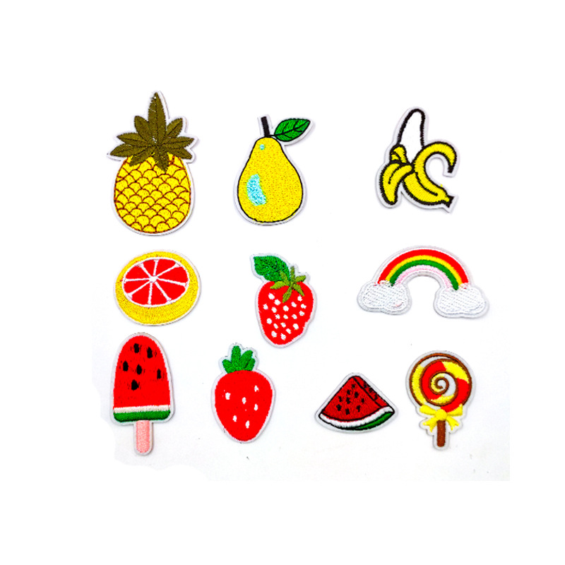 En stock fresco verano fruta tela pegatinas transfronterizas de dibujos animados fresa bordado ropa cuaderno DIY autoadhesivo
