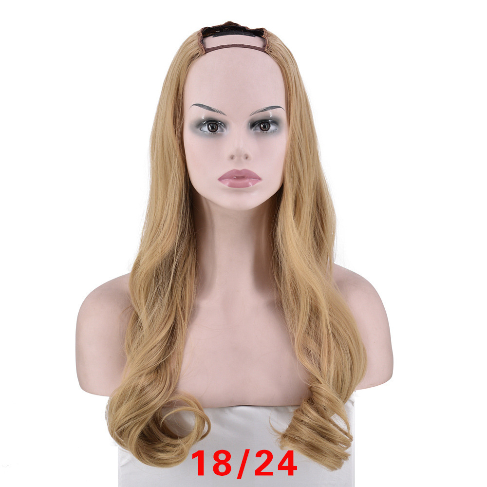 Peluca mujer media cabeza en forma de U pelo largo y rizado, cara esponjosa, gran ola, cabeza de flor de pera, pelo largo y rizado natural para niñas