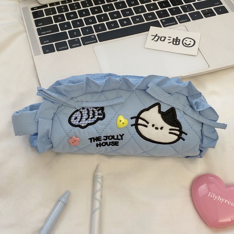 韓国レース鉛筆バッグ漫画刺繍餃子の形子供と学生文具バッグ大容量収納袋筆箱|undefined