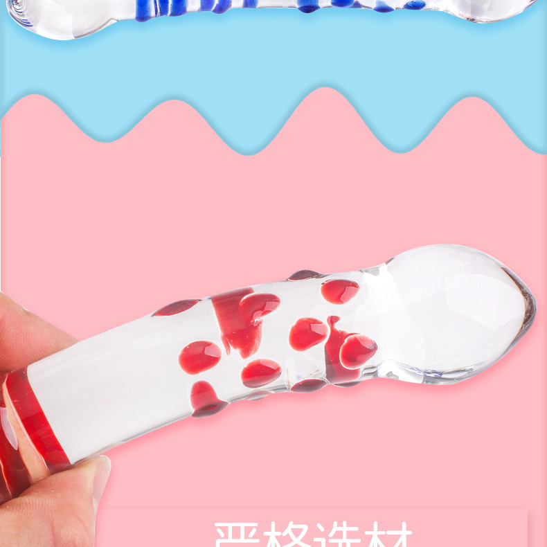 Glass Double-Ended Dildo, Manual Anal Beads & G-spot Wand, Red Crystal Design — detail image 7