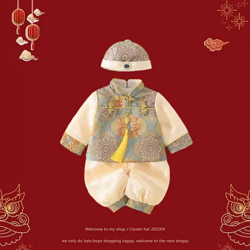 Весенний детский костюм Тан в китайском стиле для годовалого мальчика, наряд для первого дня рождения ребенка, новогодний наряд в китайском стиле, ханьфу для мальчика.