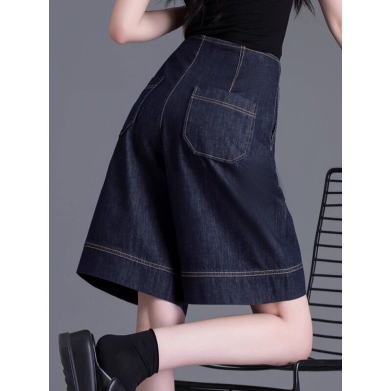 Denim Shorts Women's Summer Thin 2025 Loose Slimming Look Straight Casual Mid-Pants Wide-Leg Five-Quarter Pants Trendy A4116