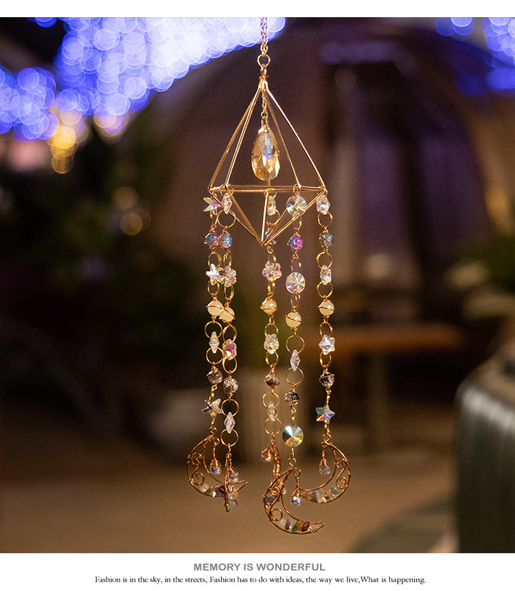 200g Weight Dreamcatcher Home Textiles & Decor Type 1 Piece Quantity Indoor Occasion Crystal, gravel, Iron Material Moon Pattern Romantic Style Romantic Moon Crystal Gravel Iron Dreamcatcher Wall Art 4