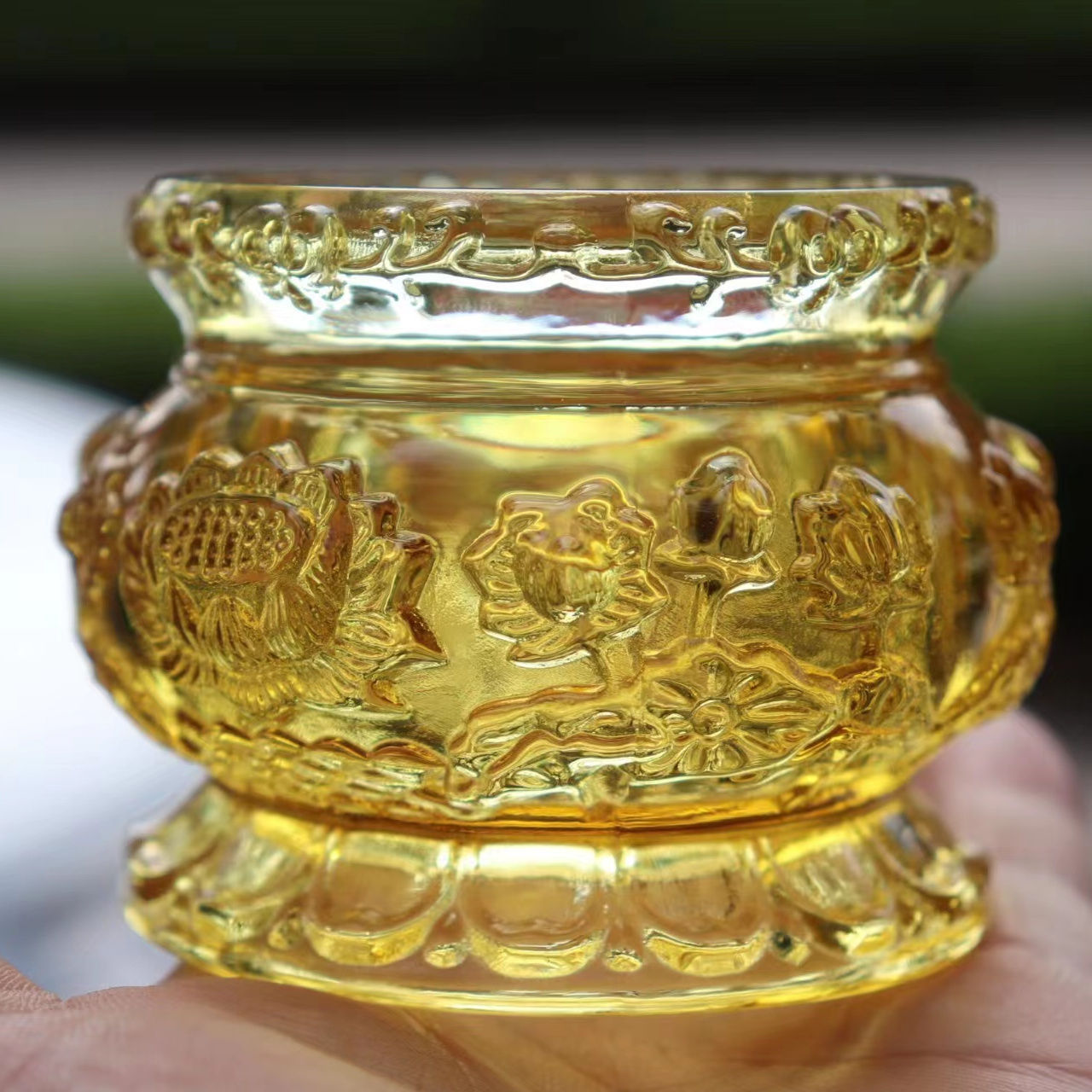 琉璃水晶香炉供碗玻璃家用莲花琉璃炉客厅观音菩萨