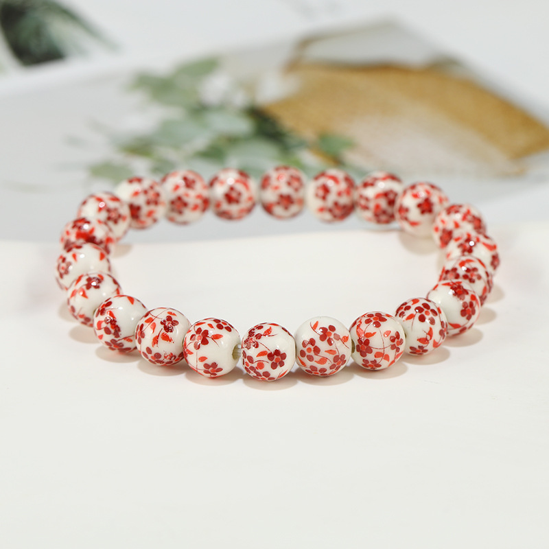 17g Weight ceramics Pendant Material Bracelets Classification Elastic string Chain Material 1 Piece Quantity Holiday, Daily Occasion ceramics Material Flower Pattern Women's Gender Beaded Design Ethnic Style Style Ethnic Style Flower Ceramics Wholesale Bracelets 7