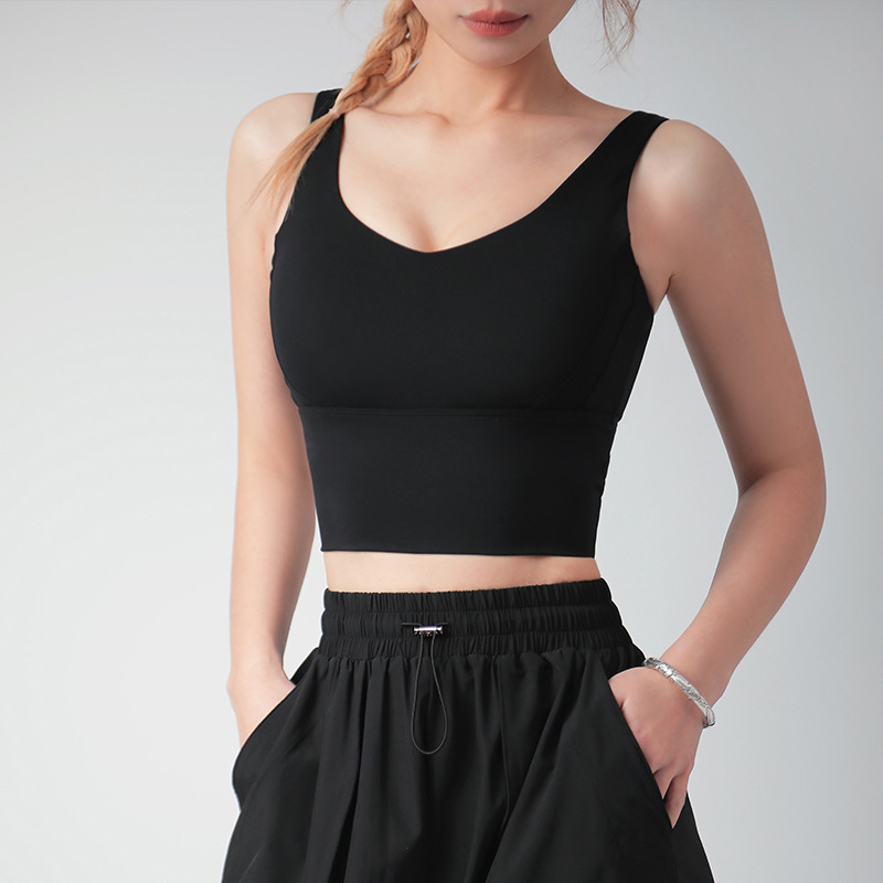 Ropa interior deportiva desnuda, almohadilla para el pecho fija integrada para mujer, chaleco de yoga a prueba de golpes, sujetador de fitness para correr