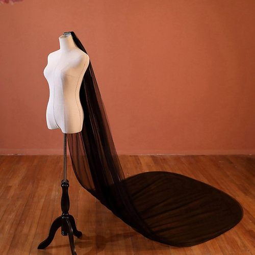 Halloween black long single-layer plain chiffon Amazon long American net head veil photography long trailing head veil