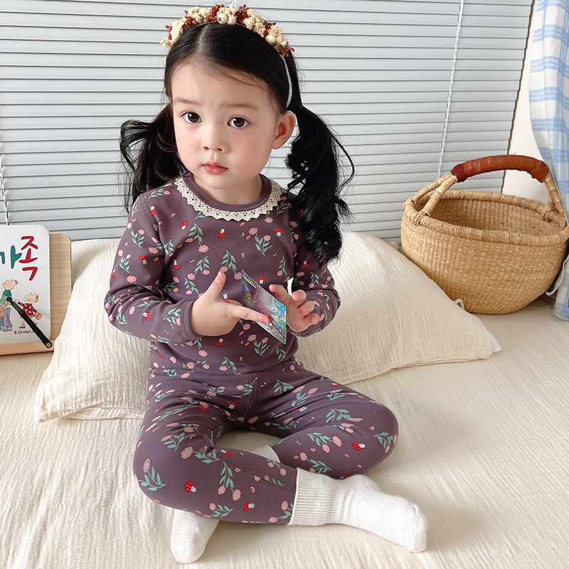 Children's boneless underwear suit brushed thick warm cotton sweater baby cotton autumn clothes long pants one-piece delivery Children's boneless underwear suit brushed thick warm cotton sweater baby cotton autumn clothes long pants one-piece delivery