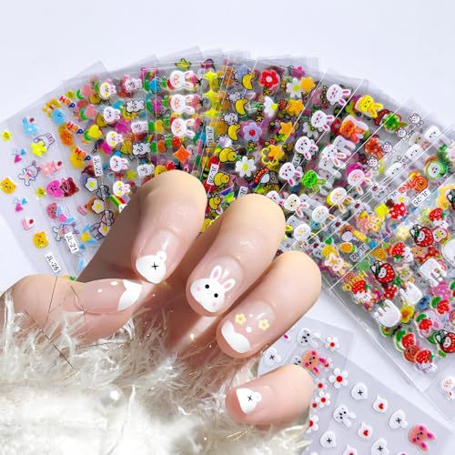 30 Pieces of Easter Nail Art Stickers 3D Self-Adhesive Cute Cartoon Bunny Nail Decals with Adhesive Backing
