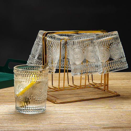 Glass water cup upside down rack creative cup storage rack with tray drain rack golden iron cup holder wholesale