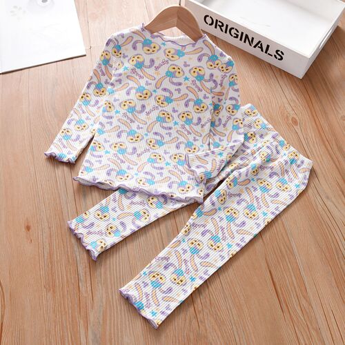Children's and girls' autumn clothing sets, cotton pajamas, bottoming shirts, baby girls' cartoon printed pullover home clothes to keep warm in spring and autumn.