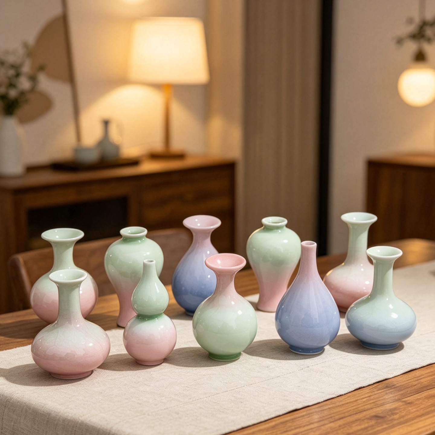 Ceramic Small Vase Ornaments Crystal Glaze Gradient Chinese Style Creative Vase Cute and Exquisite Desktop Flower Ware Wholesale