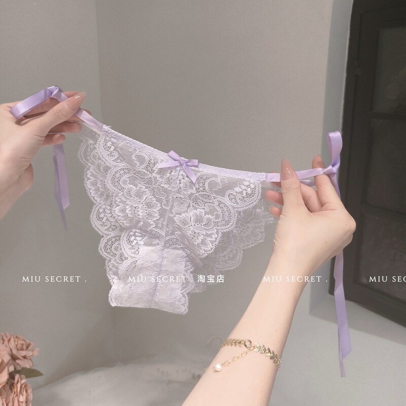 Women's French Pure Lust Pink Lace Strap Panties for Women with Straps That Can Be Untied on Both Sides, Sexy and Seductive for Senior Girls